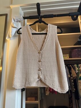 Amazon Cream Crochet Button-Front Tank Top